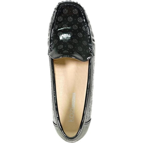 Women Black Patent5 Faux Leather Round Toe Removable Insole Wedge Slip-On Loafer - Picture 3 of 8